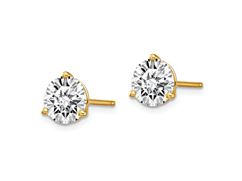 14K Yellow Gold Certified Lab Grown Diamond 2ct. VS/SI GH+, 3 Prong Stud Earrings