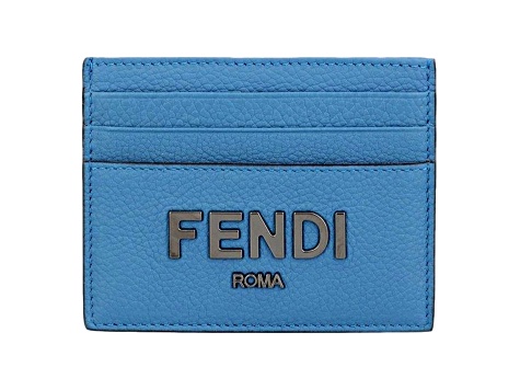 Fendi Signature Fiordaliso Blue Grained Leather Card Case Wallet 19829A JTV