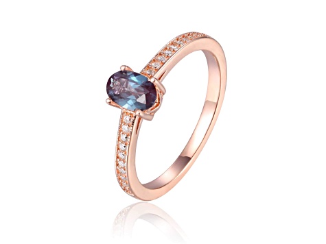 Lab Created Alexandrite with Moissanite Accents 14K Rose Gold Over Sterling Silver Ring, 0.95ctw