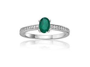 Emerald with Moissanite Accents Sterling Silver Ring, 0.85ctw