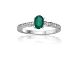 Emerald with Moissanite Accents Sterling Silver Ring, 0.85ctw