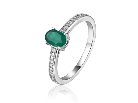 Emerald with Moissanite Accents Sterling Silver Ring, 0.85ctw