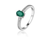 Emerald with Moissanite Accents Sterling Silver Ring, 0.85ctw