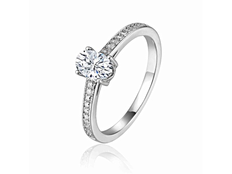 Oval and Round Moissanite Sterling Silver Ring, 0.85ctw