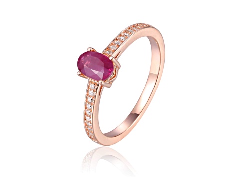 Ruby with Moissanite Accents 14K Rose Gold Over Sterling Silver Ring, 0.95ctw