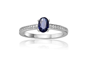 Blue Sapphire with Moissanite Accents Sterling Silver Ring, 0.95ctw