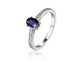 Blue Sapphire with Moissanite Accents Sterling Silver Ring, 0.95ctw