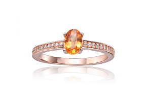 Spessartite Garnet with Moissanite Accents 14K Rose Gold Over Sterling Silver Ring, 0.95ctw