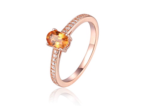 Spessartite Garnet with Moissanite Accents 14K Rose Gold Over Sterling Silver Ring, 0.95ctw