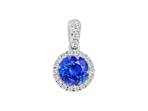 14K White Gold Round Tanzanite and Diamond Pendant 0.75ctw