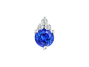 14K White Gold Round Tanzanite and Diamond Pendant 0.82ctw