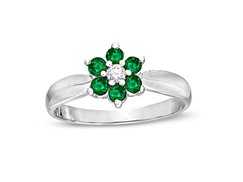 Picture of 0.38ctw Emerald and Diamond Flower Cluster Ring in 14k White Gold