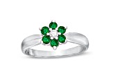 0.38ctw Emerald and Diamond Flower Cluster Ring in 14k White Gold