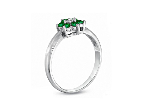 0.38ctw Emerald and Diamond Flower Cluster Ring in 14k White Gold