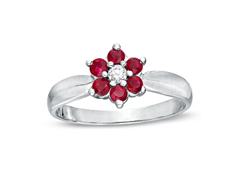 Picture of 0.43ctw Ruby and Diamond Flower Cluster Ring in 14k White Gold