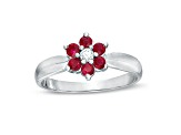 0.43ctw Ruby and Diamond Flower Cluster Ring in 14k White Gold