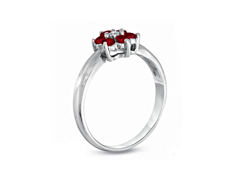 0.43ctw Ruby and Diamond Flower Cluster Ring in 14k White Gold