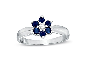 Picture of 0.43ctw Sapphire and Diamond Flower Cluster Ring in 14k White Gold