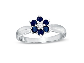 0.43ctw Sapphire and Diamond Flower Cluster Ring in 14k White Gold