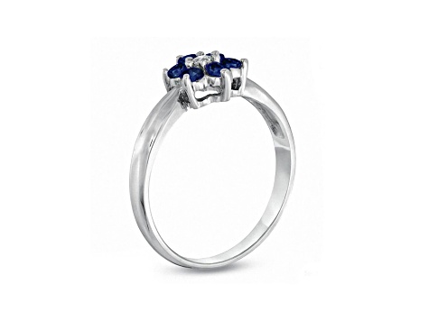 0.43ctw Sapphire and Diamond Flower Cluster Ring in 14k White Gold