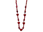 Sterling Silver Red Jadeite and Freshwater Pearl Heart Necklace