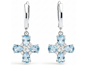 Rhodium Over Sterling Silver Blue Topaz Pear Drop Earrings