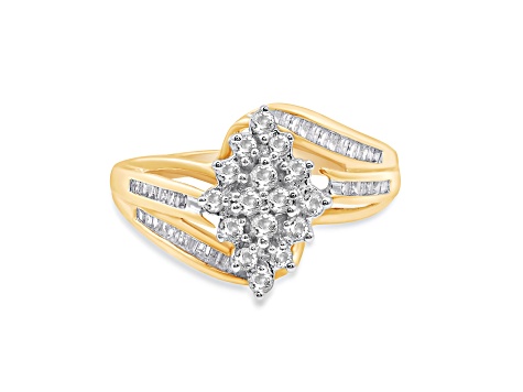 White Diamond 10KT Yellow Gold Cluster Ring 1/2 CTW