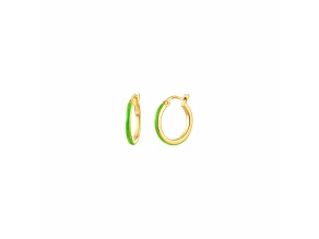 14K Yellow Gold Over Sterling Silver Enamel Huggie Hoops in Neon Green