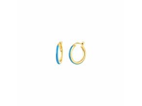14K Yellow Gold Over Sterling Silver Enamel Huggie Hoops in Turquoise Color