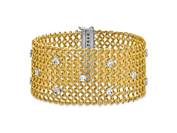 Picture of 18K Yellow Gold with White Rhodium Diamond Mesh 7.25-inch Bracelet 0.65ctw