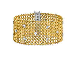 18K Yellow Gold with White Rhodium Diamond Mesh 7.25-inch Bracelet 0.65ctw
