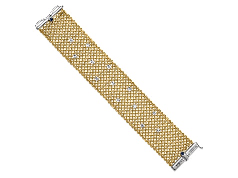 18K Yellow Gold with White Rhodium Diamond Mesh 7.25-inch Bracelet 0.65ctw