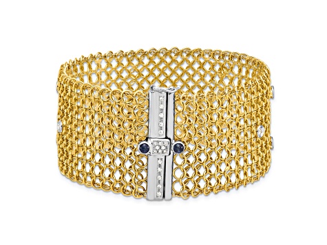 18K Yellow Gold with White Rhodium Diamond Mesh 7.25-inch Bracelet 0.65ctw