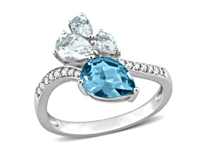 1.97ctw London Blue Topaz, Aquamarine And Diamond 14k White Gold Ring
