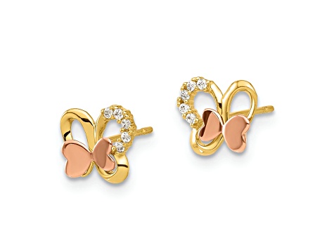 14k Yellow Gold and 14k Rose Gold Polished Cubic Zirconia Butterfly ...