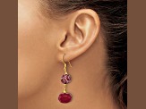 14K Gold Over Sterling Silver Polished Red Jadeite and Quartz Swirl Dangle Earrings