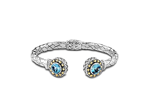 Silver Treasures by Samuel B. Sky Blue Topaz Silver/18k Gold Accent Hinged Bangle 1.64ctw