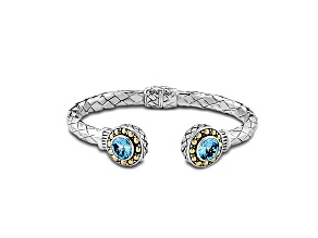 Silver Treasures by Samuel B. Sky Blue Topaz Silver/18k Gold Accent Hinged Bangle 1.64ctw