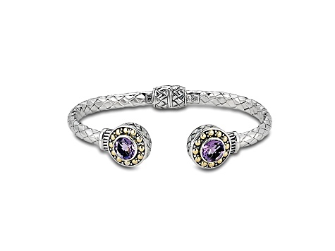 Silver Treasures by Samuel B. Amethyst Sterling Silver/18k Gold Accent Hinged Bangle 1.40ctw