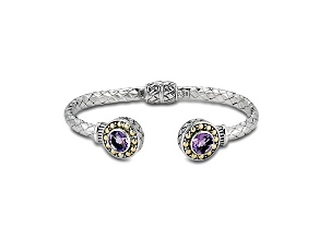 Silver Treasures by Samuel B. Amethyst Sterling Silver/18k Gold Accent Hinged Bangle 1.40ctw