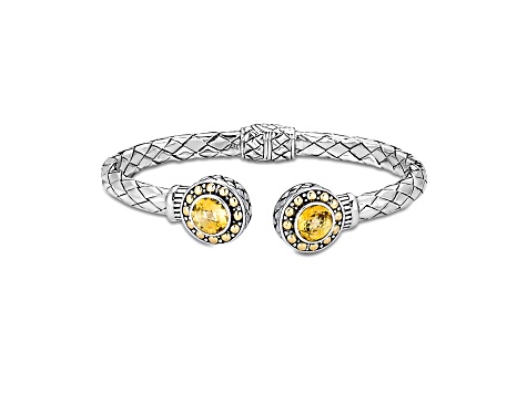 Silver Treasures by Samuel B. Citrine Sterling Silver/18k Gold Accent Hinged Bangle 1.22ctw