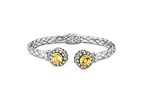 Silver Treasures by Samuel B. Citrine Sterling Silver/18k Gold Accent Hinged Bangle 1.22ctw