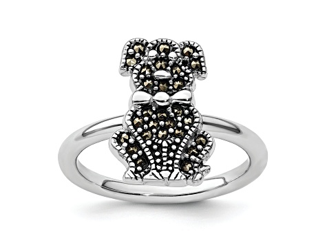 Rhodium Over Sterling Silver Stackable Expressions Marcasite Dog Ring