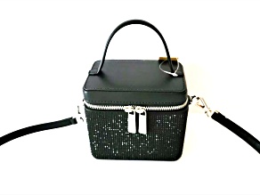 Michael Kors Sandrine Small Box Crossbody Trunk Black Rhinestone Handbag