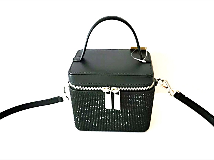Michael Kors Sandrine Small Box Crossbody Trunk Black Rhinestone
