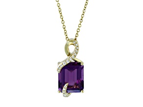 EFFY 14K Yellow Gold Amethyst and Diamond Pendant With Chain 3.88ctw
