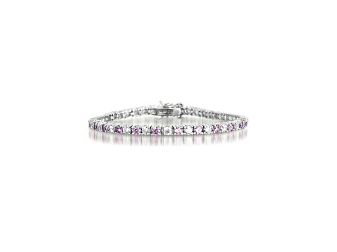 Clear & Pink Cubic Zirconia, Rhodium Plated over Sterling Silver Tennis Bracelet