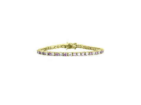 Clear & Pink Cubic Zirconia, 14K Gold Plated over Sterling Silver Tennis Bracelet