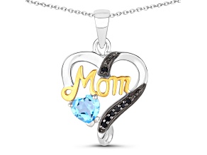 Swiss Blue Topaz and Black Spinel Sterling Silver Mom Pendant with Chain