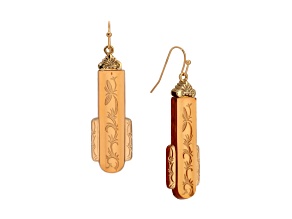 Gold Tone Brown Glass Art Deco Drop Wire Earring